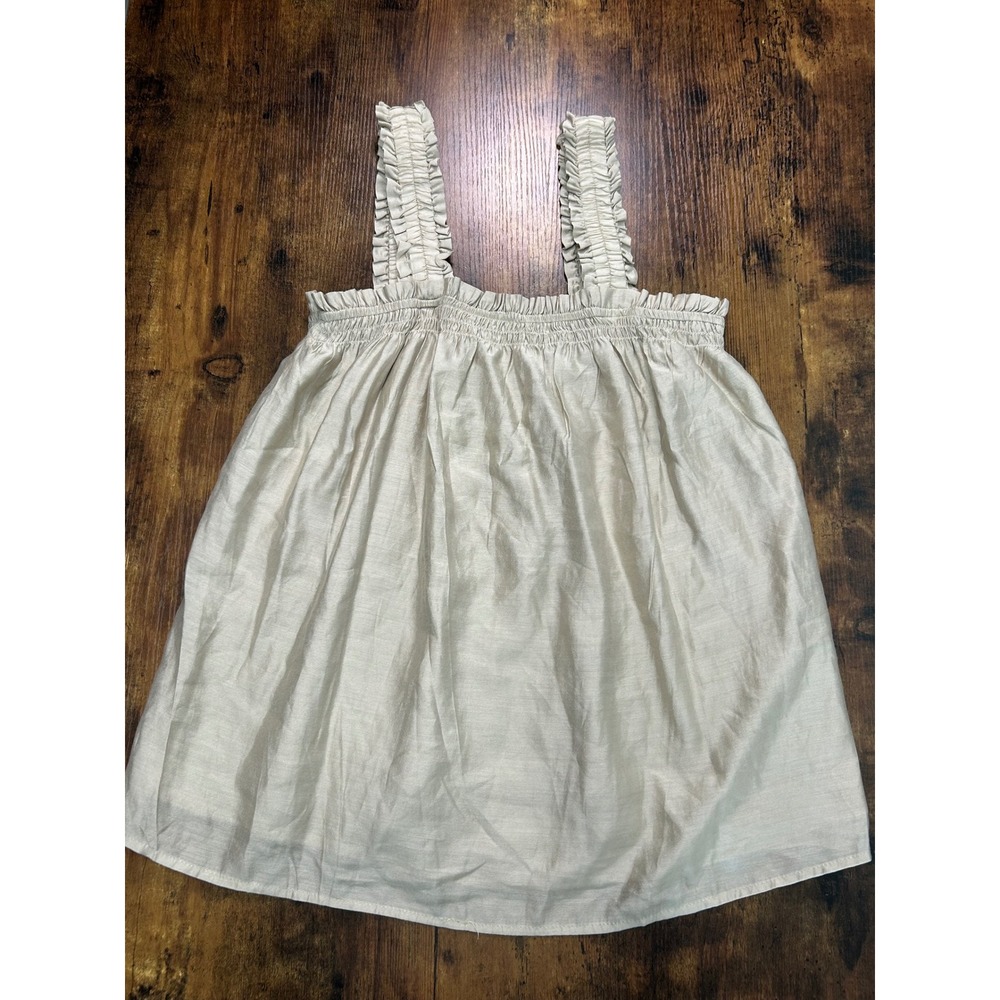 The Post Champagne Beige Smocked Babydoll Camisole Top Small Wide Straps
